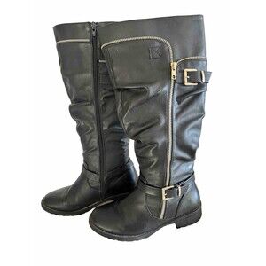 Shoedazzle Women's style COCO Flat High Boots with Zippers and Straps  Size 6.5